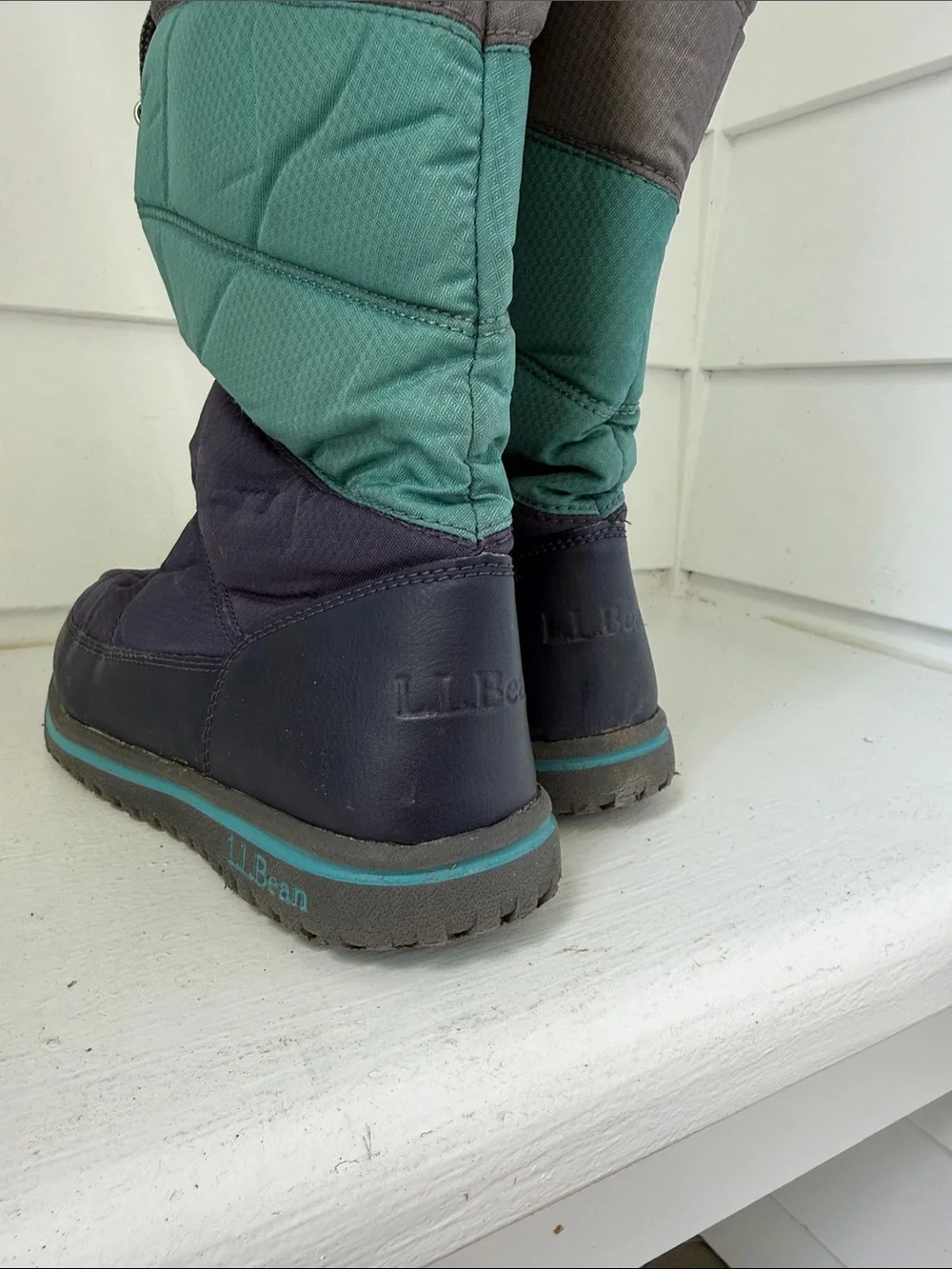 LLBean Ultralight Tall Snow Boots - Pull-On Winter Boots in Grey, Teal & Navy